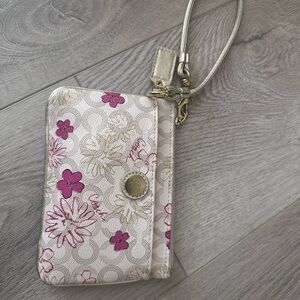 Coach White Floral Wristlet with Pink and Gold Accents (brand new)